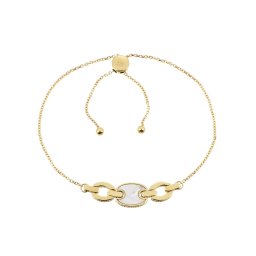 Gyöngyház betétes fantázia karlánc 14kt sárga arany 14-21 cm
