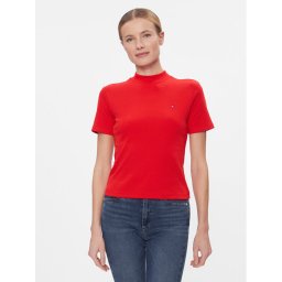 Tommy Hilfiger Póló New Cody Slim Crop Mock-Nk WW0WW40586 Piros Slim Fit
