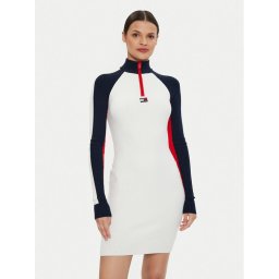 Tommy Jeans Hétköznapi ruha Colorblock Rib Sweater Dress DW0DW18701 Fehér Slim Fit