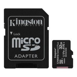 Kingston 32GB micro SDHC (SDCS2/32GB) Canvas Select Plus 100R A1 C10 memóriakártya + adapter (Élettartam garancia)