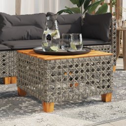 vidaXL szürke polyrattan és akácfa kerti asztal 55 x 55 x 36 cm