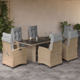 vidaXL 7 részes vegyes bézs polyrattan kerti étkezőgarnitúra párnákkal