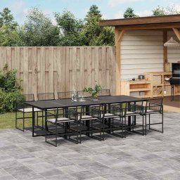 vidaXL 11 részes fekete polyrattan kerti étkezőgarnitúra párnákkal