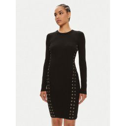 MICHAEL Michael Kors Hétköznapi ruha Ribbed Stretch Knit Lace-Up MT482FQ5ZV Fekete Slim Fit