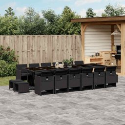 vidaXL 17 részes fekete polyrattan kerti étkezőgarnitúra párnákkal
