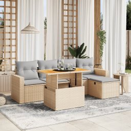 vidaXL 6 részes bézs polyrattan kerti ülőgarnitúra párnával