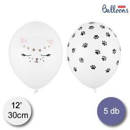 Cica fej és mancs lenyomatos lufi 30 cm, 5 db/csomag