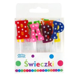 Tortagyertya színes Happy Birthday betűk 3X2 cm, 13 db/csomag