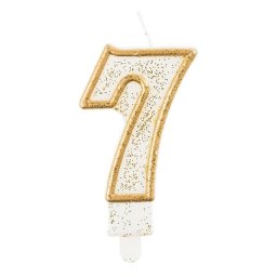 Számgyertya fehér alapon aranyozott színű 7-es 7,5 cm