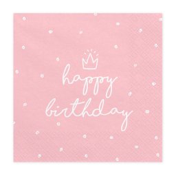 Szalvéta Happy Birthday rózsaszín 33 cm X 33 cm, 20 db/csomag