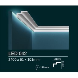 Dubai Decor LED042 rejtett világításos/holker díszléc 2400 x 61 x 101 mm