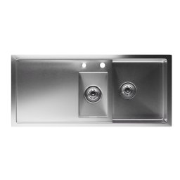 Klarstein TitanSteel konyhai mosogató lefolyóval, 100 x 45 cm, 2 mosogató, rozsdamentes acél, hőálló (SIK1-TitanS-1.5ss100)