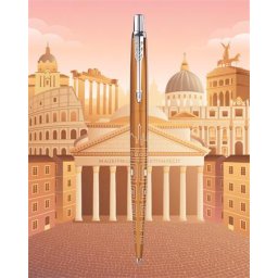 PARKER Golyóstoll, 0,7 mm, ezüst színű klip, mintás tolltest, PARKER, "Royal Jotter Róma", kék