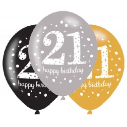 Happy Birthday 21 Gold léggömb, lufi 6 db-os 11 inch (27,5 cm)