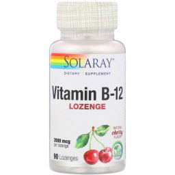 B-12 Vitamin cseresznye ízű rágótabletta 2,000 mcg, 90 db B12, Solaray