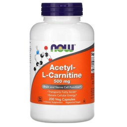 NOW Foods Acetyl-L-Carnitine, Acetil-L-karnitin, 500 mg, 200 db