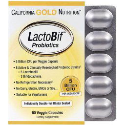 LactoBif Probiotics, probiotikum, 5 Billion CFU, 60 db, California Gold Nutrition