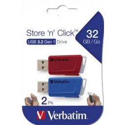 VERBATIM Pendrive, 2 x 32GB, USB 3.2, 80/25MB/sec, VERBATIM "Store n Click", piros, kék