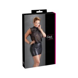 Cottelli Plus Size - fényes chiffon ruha (fekete)