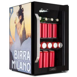 Klarstein Beersafe 70 Birra Milano Edition, hűtőszekrény, 70 liter, 3 polc, panoráma üvegajtó, rozsdamentes acél (HEA13-Birra-M-OX-E)