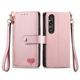 HEART Pénztárca tok Sony Xperia 1 VI rózsaszín telefonhoz
