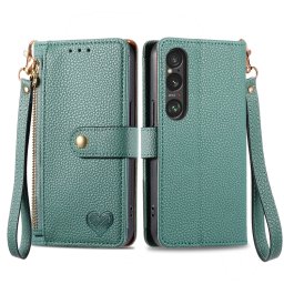 HEART Pénztárca tok Sony Xperia 1 VI zöld színben