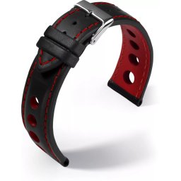 Barington Racing bőr óraszíj, fekete/piros 24mm