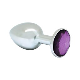 Rimba XS - lila köves, fém butt plug, anál plug (ezüst)