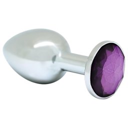Rimba XS - lila köves, fém butt plug, anál plug (ezüst)