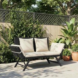 vidaXL fekete polyrattan kerti pad párnával 176 cm