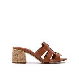 Tommy Hilfiger Papucs Block Mid Heel Leather Sandal FW0FW08049 Barna