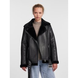 Pieces Báránybőr kabát 17140793 Fekete Regular Fit