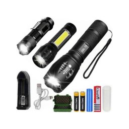 3x LED zseblámpa CREE XM-L T6 és Q5 2x ZOOM és XPE COB