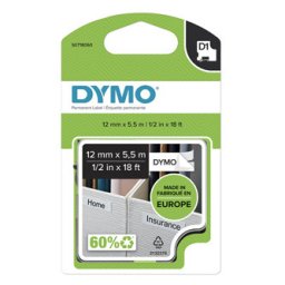 Dymo eredeti címkenyomtató szalag, Dymo, 16959, S0718060, fekete nyomtatás/fehér hátlap, 5.5m, 12mm, D1, speciális - tartós