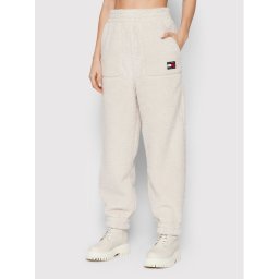 Tommy Jeans Melegítő alsó Tjw Plush Badge DW0DW11885 Bézs Relaxed Fit