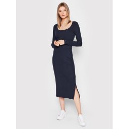 Tommy Hilfiger Kötött ruha Rib Square-Nk WW0WW33921 Sötétkék Slim Fit
