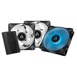 Rendszerhűtő ventilátor 3db 12cm fekete Arctic P12 PWM PST RGB 0dB+Controller (ACFAN00229A)