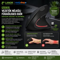 Izoxis vezeték nélküli függőleges egér 2.4GHz 6 gombos 1200 DPI - fekete (21799)