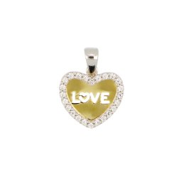 Sokköves szívmedál kivágott LOVE felirattal 14 kt aranyból, 1,45 g