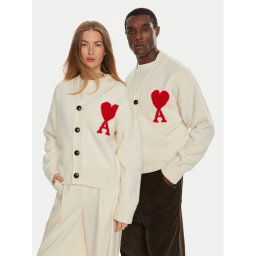 AMI PARIS Kardigán BFUKC002018 Ekru Regular Fit