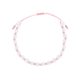 Rózsaszínű kocka gyöngyös vésett golyós 925‰-es ezüst órakísérő karlánc