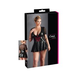Cottelli Plus Size - fényes ruha piros fűzővel (fekete)