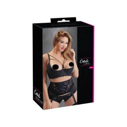 Cottelli Plus Size - pántos, gyűrűs push-up melltartó (fekete)