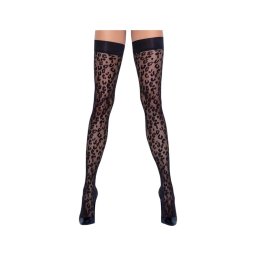 Cottelli Legwear - párduc mintás combfix (fekete)