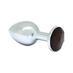 Rimba XS - fekete köves fém anál plug, kis méret (ezüst)