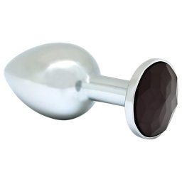 Rimba XS - fekete köves fém anál plug, kis méret (ezüst)