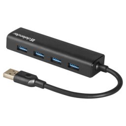 USB (3.0) HUB 4 portos, Quadro Express, fekete, Defender, kompakt.