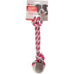 Flamingo kötél játék teniszlabdával kutyáknak, rózsaszín (Labda ø 6 cm | Kötél: 40 cm)