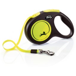 Flexi Neon szalagpóráz - M, 25 kg-ig, 5 m, sárga-fekete