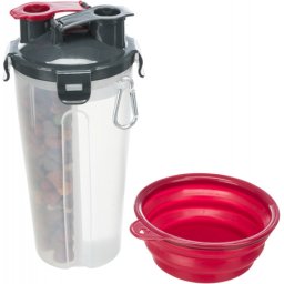 Trixie hordozható etető, itató és tároló egyben (Tároló: 2 x 0.35 liter | Tálka: ø 11 × 23 cm)